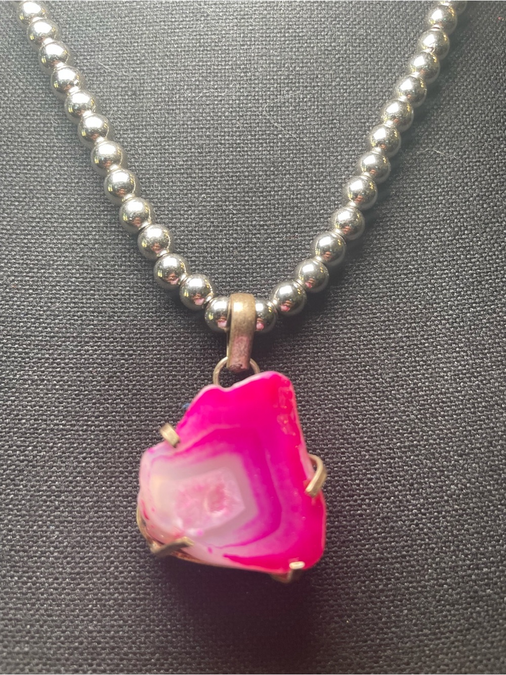Hot Pink Agate Slice Pendant Necklace - Women Jewelry